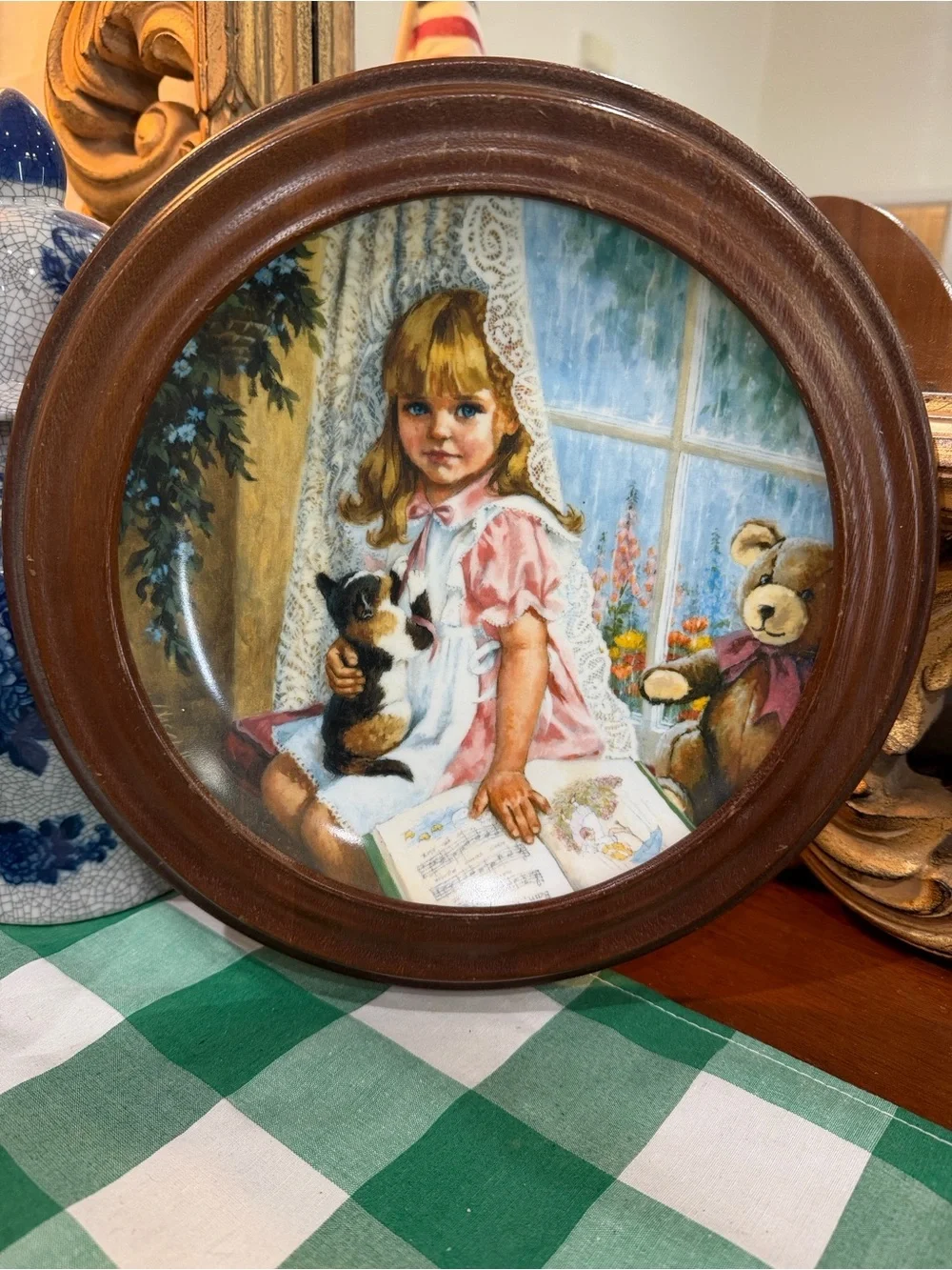Set of 6 Framed Vintage Style Girls Wall Plaques in Brown